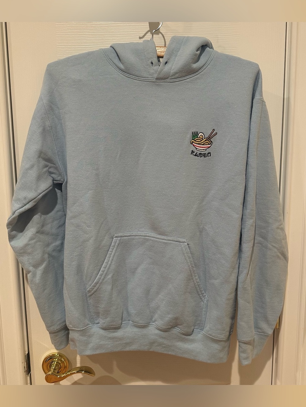 Riot Society Light Blue Hoodie with Ramen Embroidery, Size Small